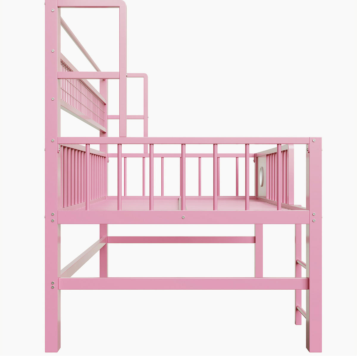 KINDEREINZELBETTEN aus Metall 90x200 cm in Rosa mit Sicherheitsgitter & Stauraum - Rosa, Metall (90/200cm) - Modfu