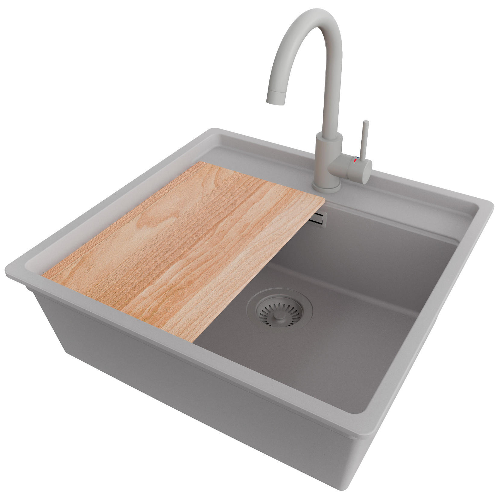 GRANITSPÜLE Bergen, 2-er set Grau 56/53 cm 1 Becken + Küchenarmatur 32/20 cm + Ablauf-Set + Schneidebrett ab 60er Unterschrank - Beige/Grau, Kunststoff (56/20/53cm) - Primagran