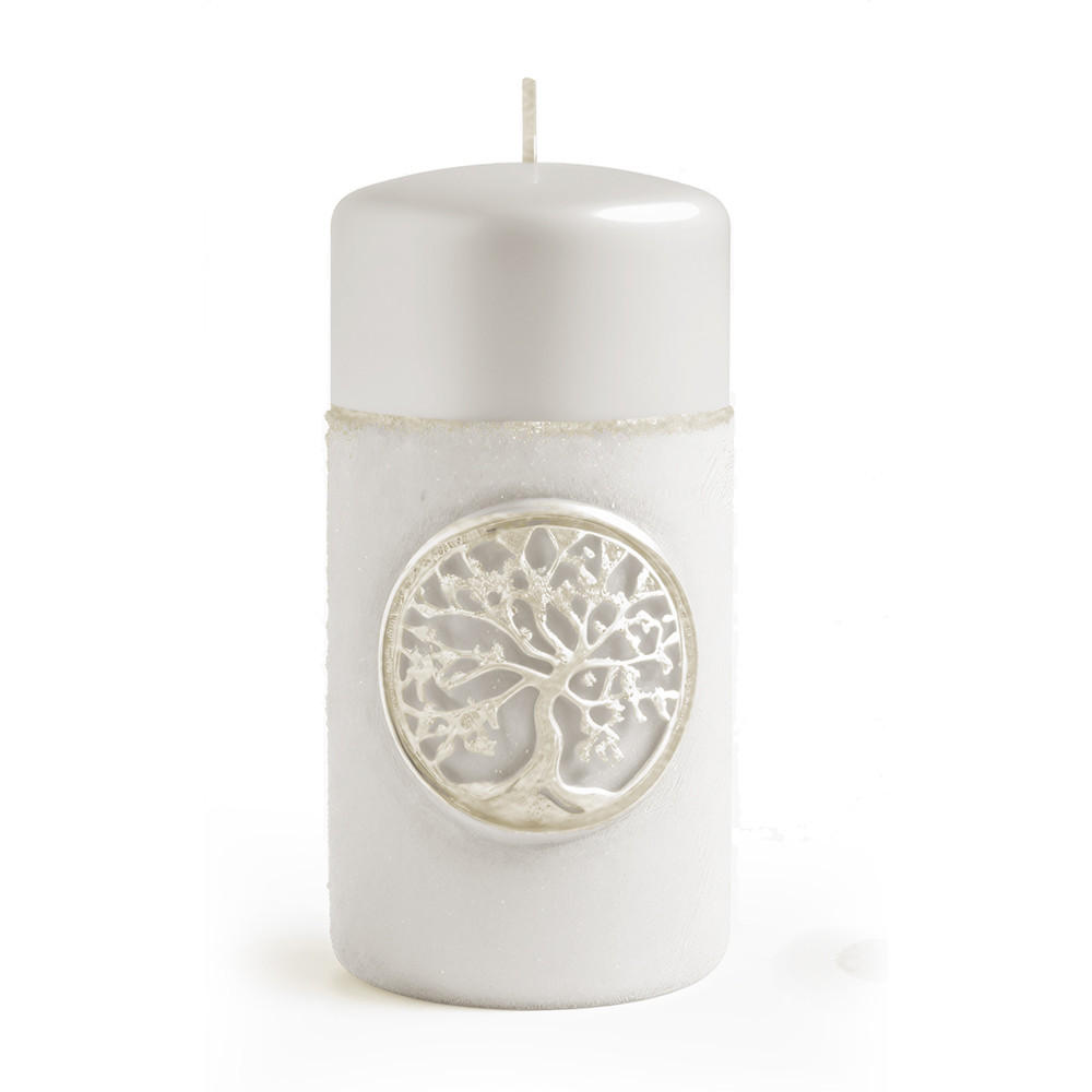 KERZE Baum Weiß 7/7/15 cm Naturmaterial - Weiß, Naturmaterialien (15cm) - Mondex
