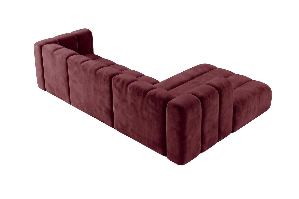 ECKSOFA Modulares In L-Form, Velvet-Stoff Riviera, Rotwein, Rechts, GRAND 287 cm - Dunkelrot, Holz (287/179cm) - Kaiser Möbel