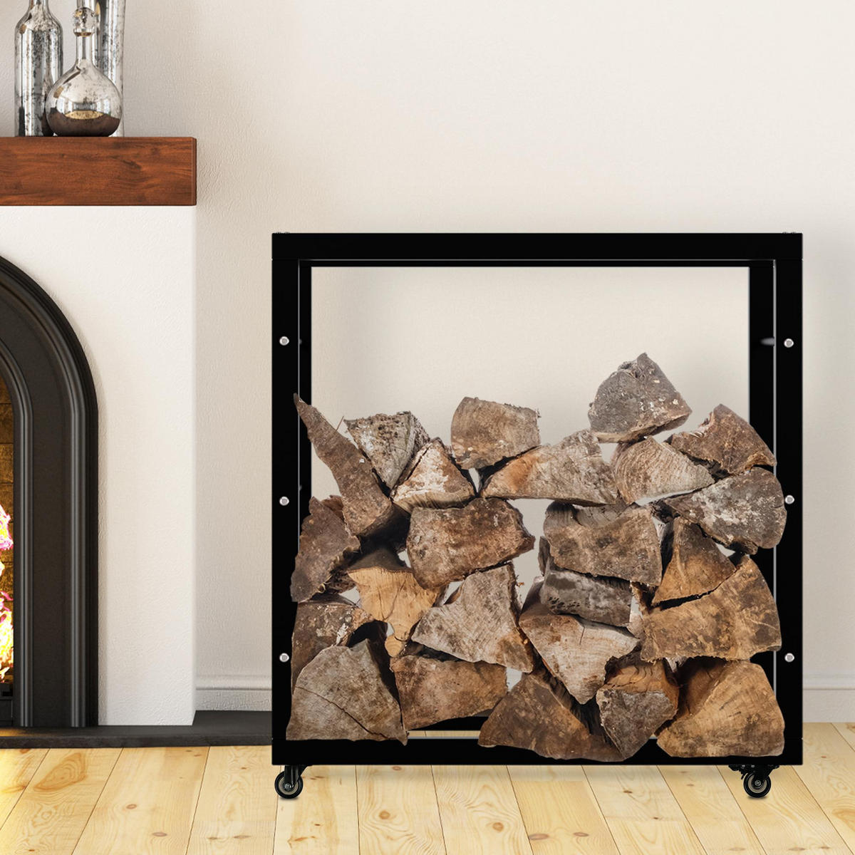 KAMINHOLZREGAL 80/25/80 cm Metall schwarz - Schwarz, Metall (80/80/25cm) - CLP