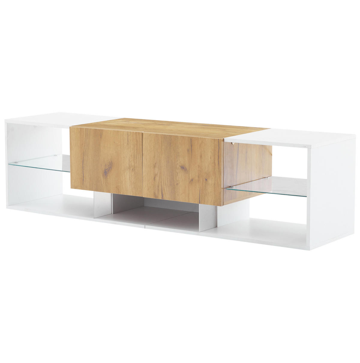 TV-ELEMENT mit LED 160 x 40 x 42 cm Weiß und Eichefarben mit 2 Schubladen - Weiß, Holzwerkstoff (40/42/160cm) - Beauniv