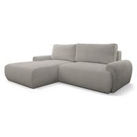 ECKSOFA Moon in L-Form mit Schlaffunktion und Bettkasten, Farbe: Grau, Bouclé-Stoff, Ottomane Links - Grau, Textil (136/260cm) - VENASI MÖBEL