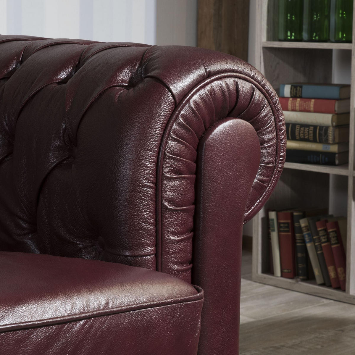 COUCHGARNITUR Chesterfield 3-2-1 Kalea Bezug Wischleder Echtleder Rot - Rot, Leder (98/76/98cm) - 58aufmkessel