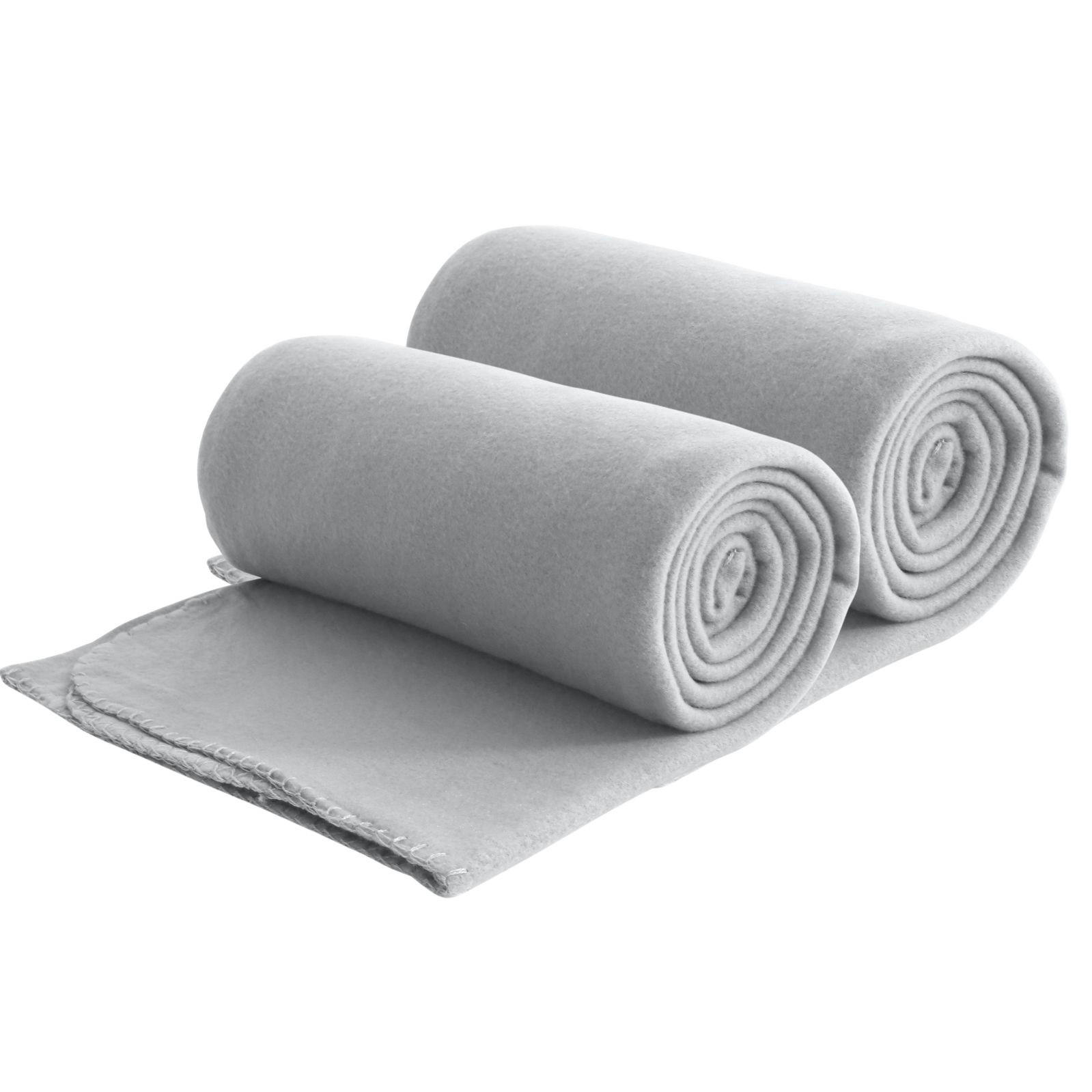 FLEECEDECKE 2er Set eco-line hellgrau 130/160 cm aus 100% recyceltem Material Kettelrand Anti-Pilling - Hellgrau, Textil (130/160cm) - wometo