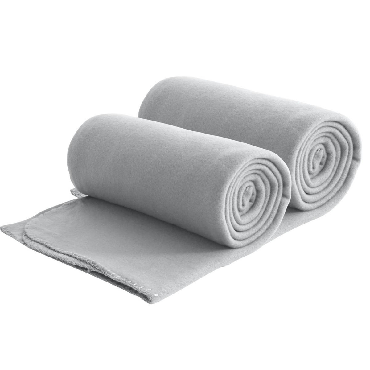FLEECEDECKE 2er Set eco-line hellgrau 130/160 cm aus 100% recyceltem Material Kettelrand Anti-Pilling - Hellgrau, Textil (130/160cm) - wometo