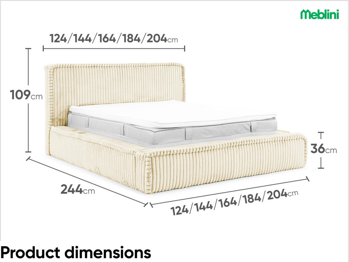 POLSTERBETT MESUT - Creme, Textil (120/200cm) - Meblini