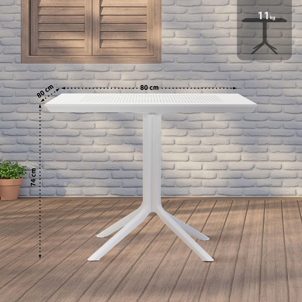 GARTENTISCH eckig 80/80/74 cm Kunststoff Weiß - Weiß, Kunststoff (80/80/74cm) - CLP