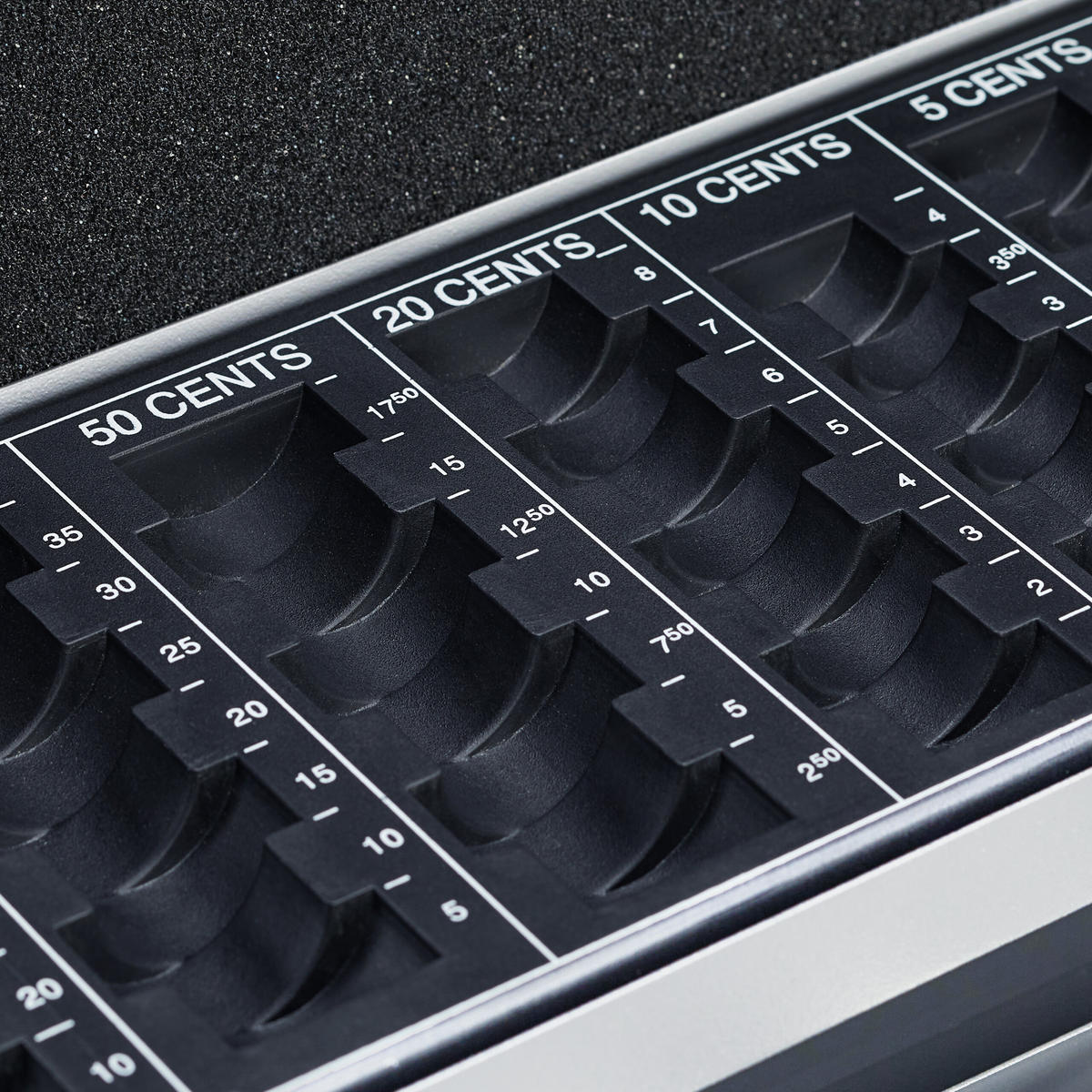 GELDKASSETTE Euro-Münzzählbrett - Silberfarben, Kunststoff/Metall (30.5/8.5/24.5cm) - Relaxdays