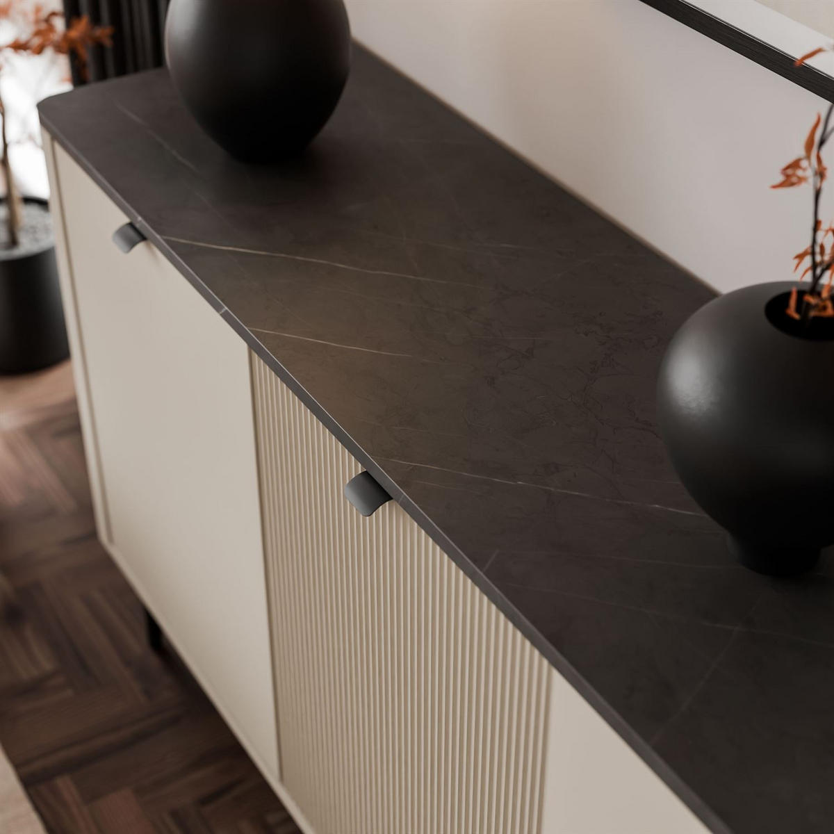 KOMMODE für das Schlafzimmer AUTUMN 3D mit geriffelter Front, Kaschmir / Grauer Stein - Beige, Holzwerkstoff (160/82/40cm) - Lookway