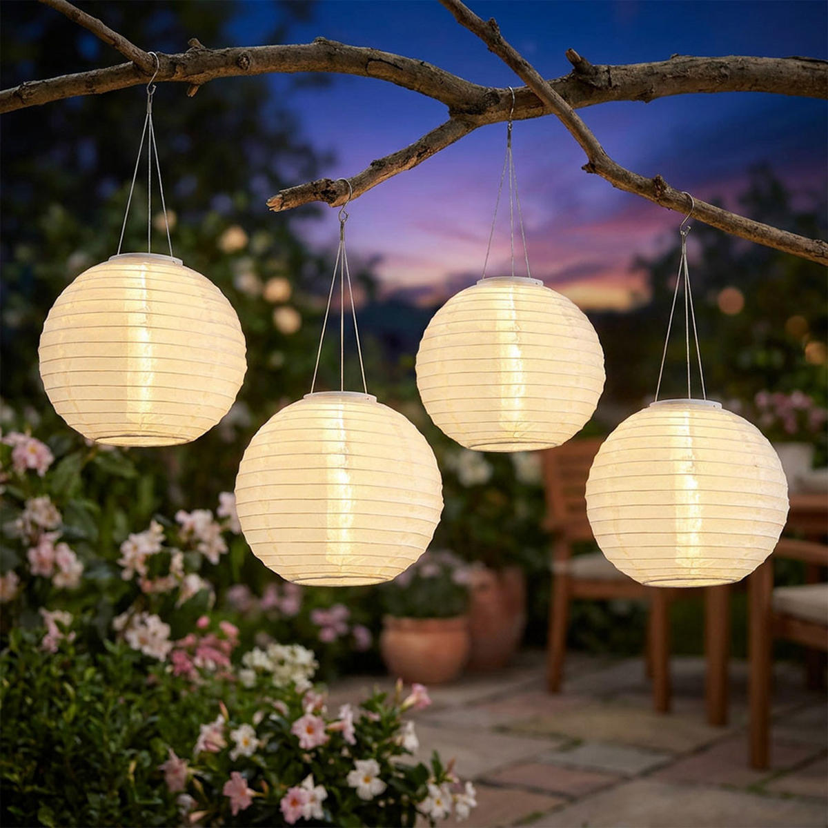 LED AUSSENHÄNGELEUCHTE Lampion Weiß 4er Set - Weiß, Metall (30/30/55cm) - Globo Lighting