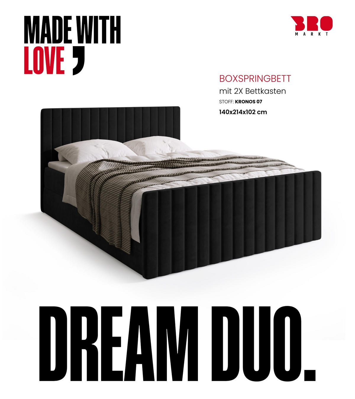 BOXSPRINGBETT Dream Duo mit Topper 140/200 Schwarz - Schwarz, Kunststoff (140/200cm) - Bromarkt