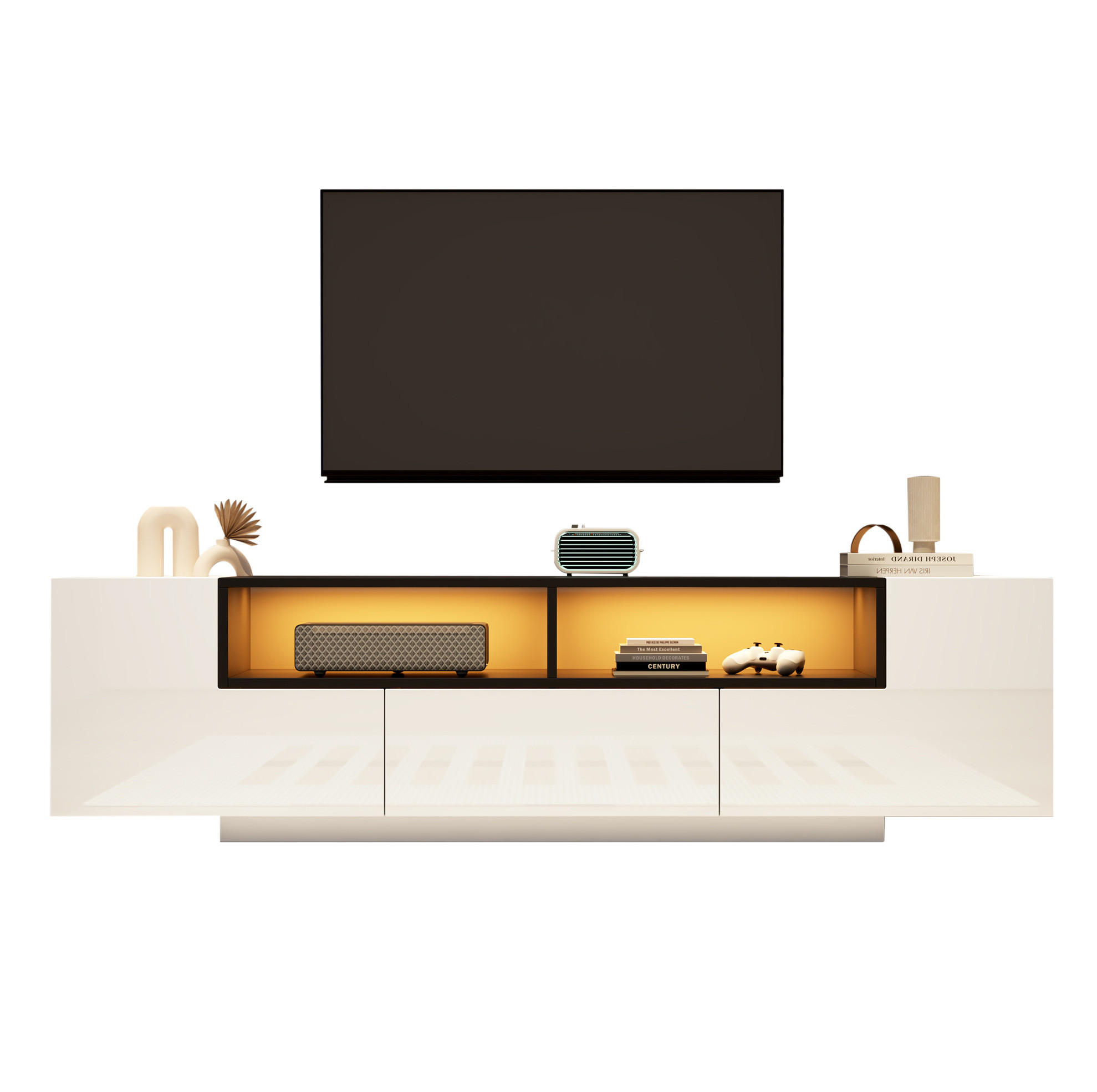 TV-ELEMENT mit LED und Schublade 180 x 40 x 48 cm Weiß Hochglanz - Weiß, Holzwerkstoff (40/48/180cm) - Beauniv