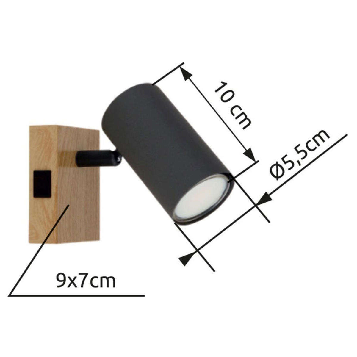 WANDLEUCHTE Metall Holzoptik Grau beweglicher Spot - Grau, Metall (7/10/12cm) - Globo Lighting