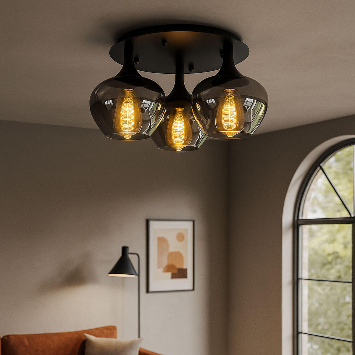 LED DECKENLEUCHTE Metall Rauchglas Schwarz - Schwarz, Glas (45/45/25.5cm) - Globo Lighting