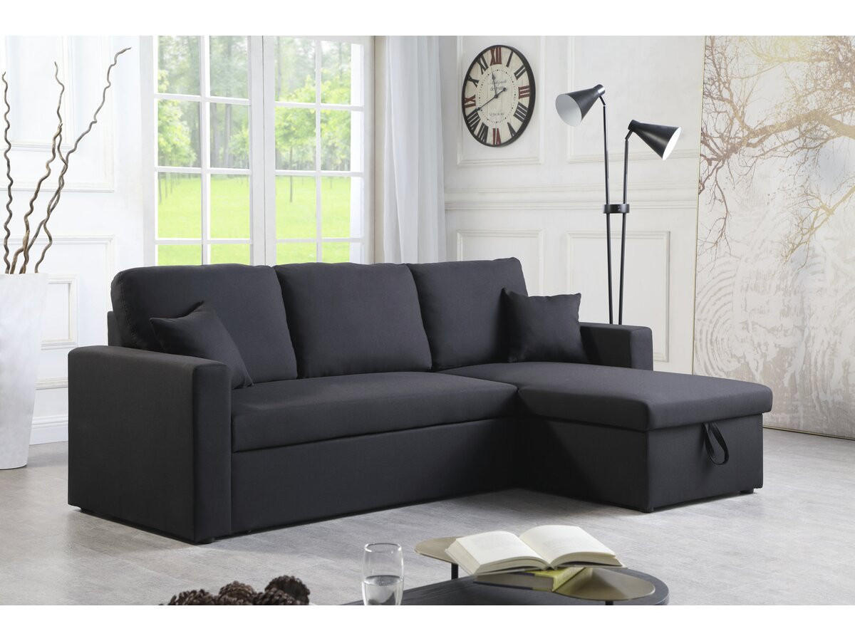 ECKSCHLAFSOFA Alain Schwarz - Schwarz, Textil (221/145cm) - Habitat Garten