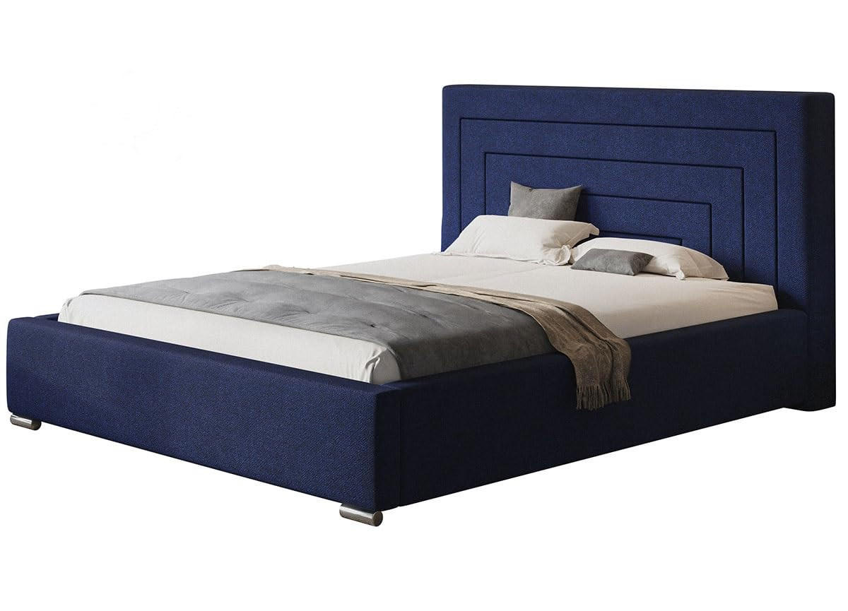 POLSTERBETT Nizza mit Kopfteil, 160x200 cm, Doppelbett mit Bettkasten und Lattenrost aus Holz, Strukturstoff Blau - Blau, Holz/Textil (160/200cm) - Alpi-Möbel