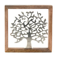 WANDBILD Lebensbaum Metall, Mangoholz silber-braun - Silberfarben, Metall (2/20/2cm) - DESIGN DELIGHTS