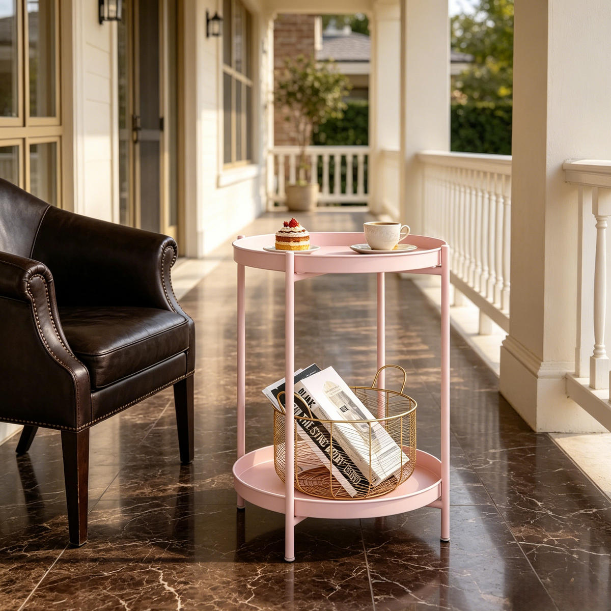 RUNDER Beistelltisch aus Metall 44x44x53 cm Pink mit 2 abnehmbaren Schalen - Pink, Metall (44/44/53cm) - IVMEU