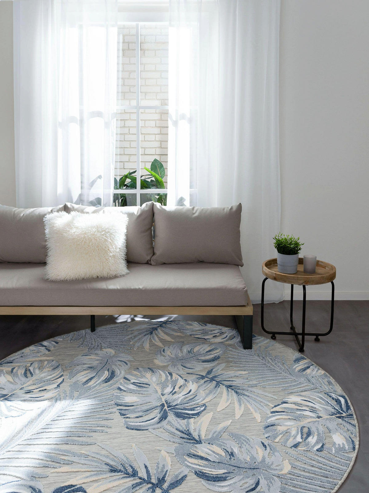 OUTDOORTEPPICH Flora Multicolor ø 320 cm rund - Blau/Creme, Kunststoff (320/320cm) - benuta