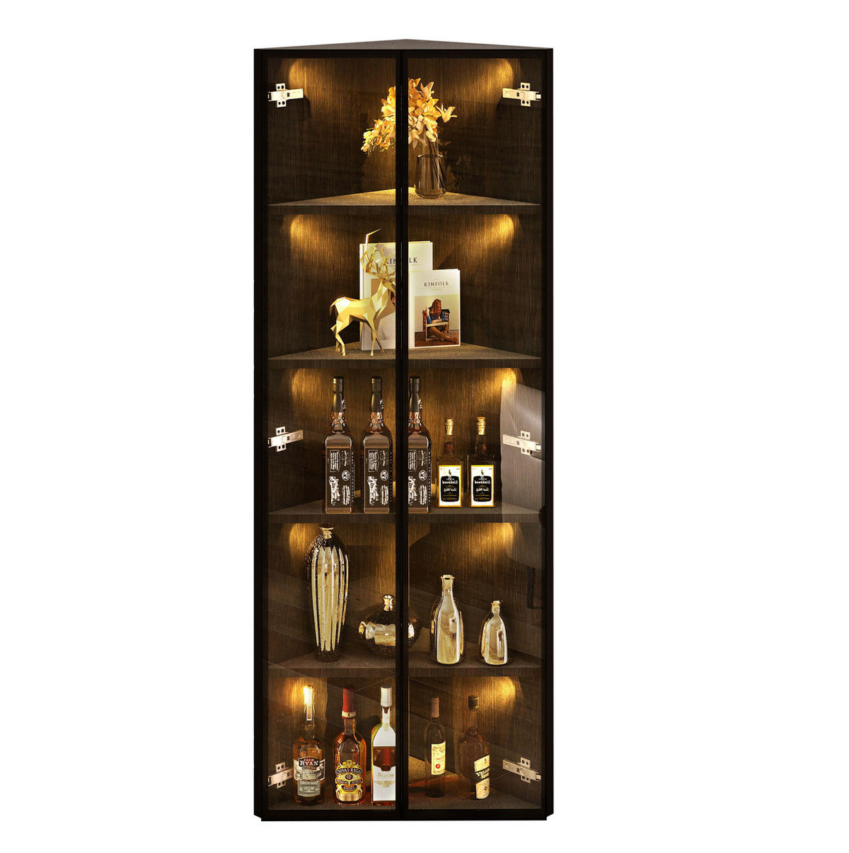 ROHOVÁ vitrína z MDF a skla, 62/35/160 cm, černá, s LED osvětlením - černá, kompozitní dřevo (62/160/35cm) - BEAOK