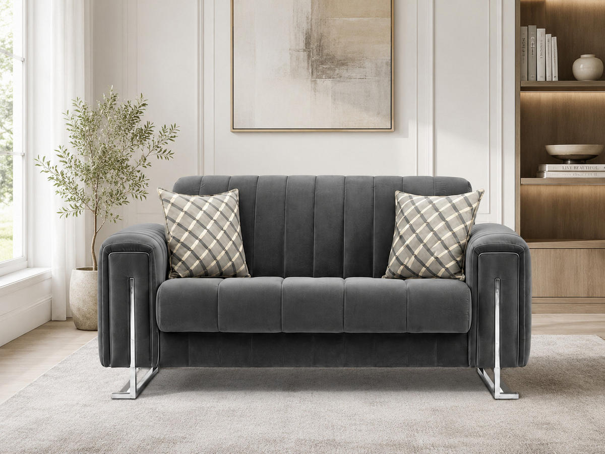 SITZGARNITUR Kochi, Grau Stellvariante 2+1 - Grau, Holzwerkstoff/Metall (178/85/95cm)