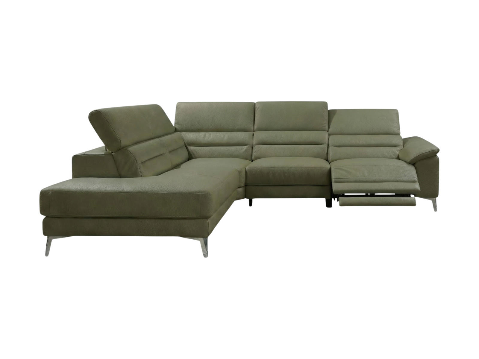 ECKSOFA Tucano Echtleder mit 1 x Relaxfunktion Olivgrün - Olivgrün, Leder/Metall (232/258cm)