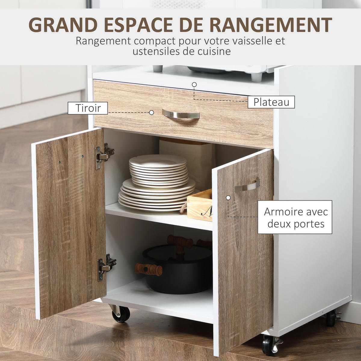 KÜCHENWAGEN DE-17097 Helleiche - Eichefarben, Holzwerkstoff (40/77/60cm) - ComfortXL