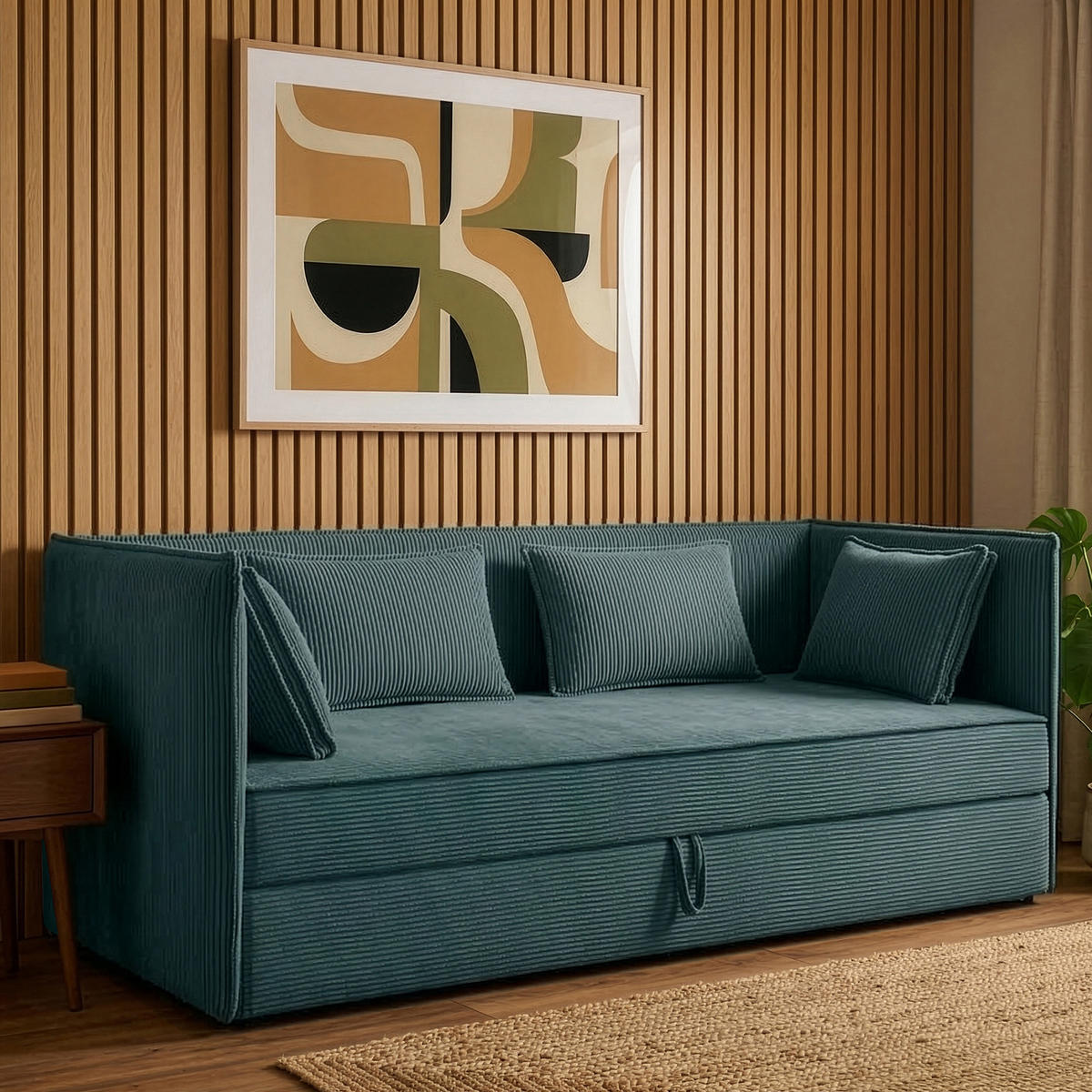 JUGENDBETT ROTI Einzelbett mit Bettkasten, 90x200cm, Bett mit Bonellmatratze, mit Rückenlehne - Blau/Schwarz, Holz/Holzwerkstoff (92/200cm) - KONSIMO®