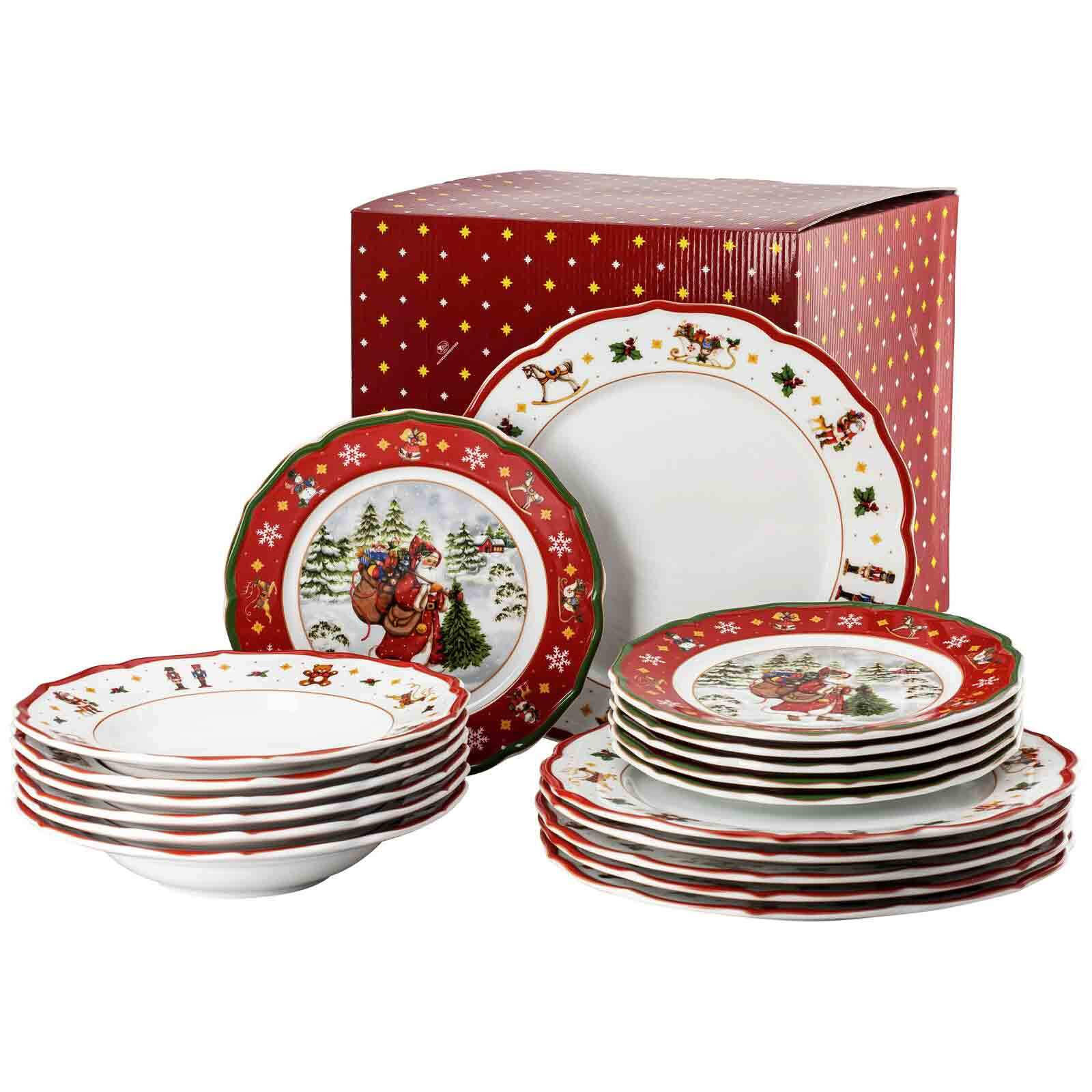 TELLER-SET Happy Wintertime weiß-rot 18er Set - Rot/Weiß, Keramik (29.5/29.3/31.5cm) - Hutschenreuther