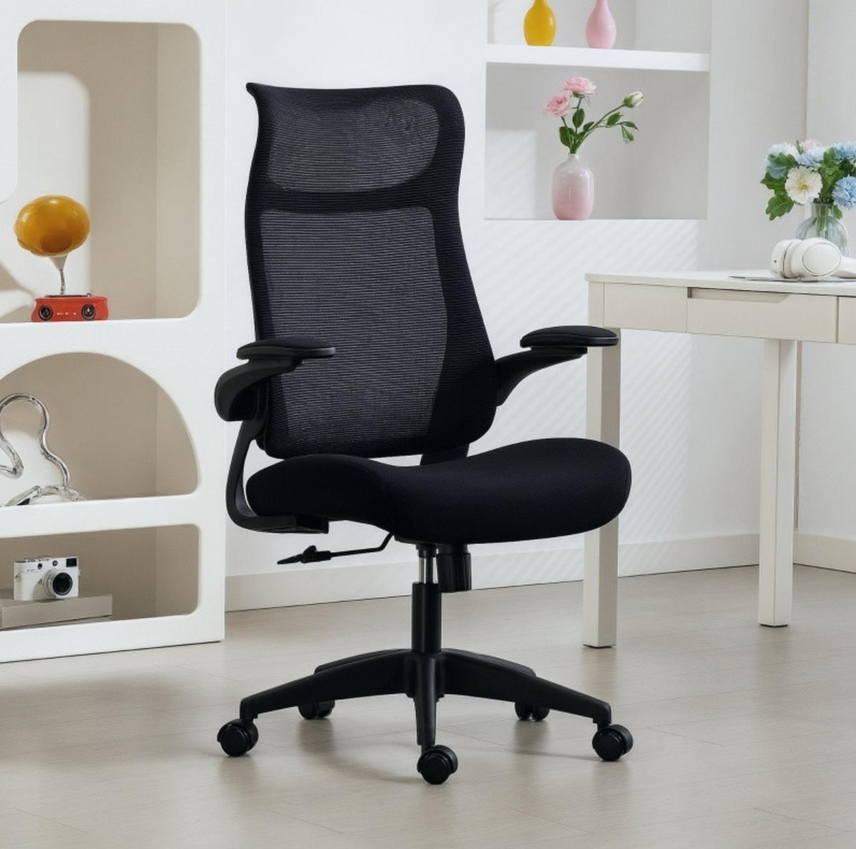 BÜROSTUHL ergonomisch höhenverstellbar Netzrücken Schwarz - Schwarz, Kunststoff (64/118/65cm) - Meubliv