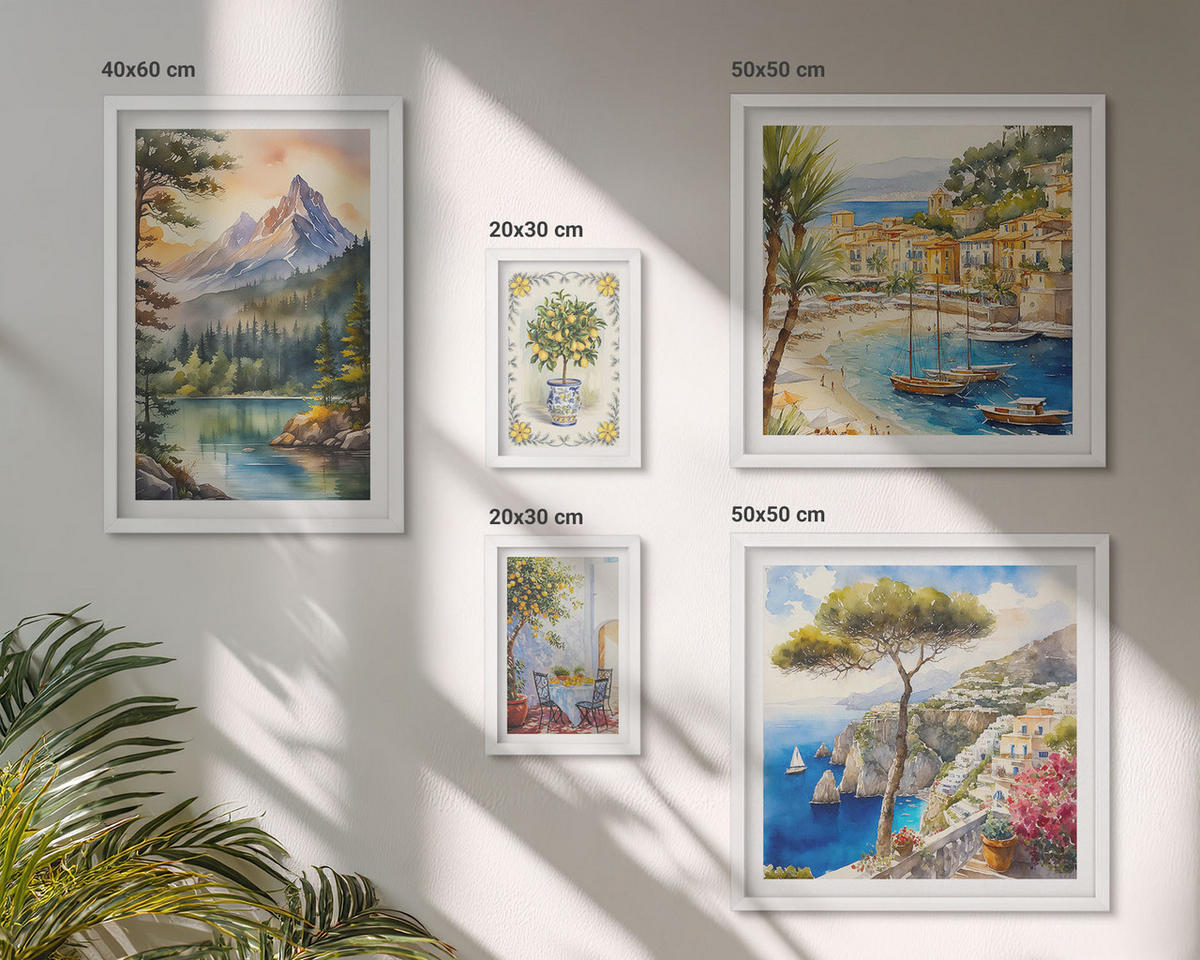 BILDER SET 5er Set - 50x50 cm & 20x30 cm & 40x60 cm Weißer Rahmen - Zitrusfrüchte aus Italien - Weiß, Kunststoff (40/60cm) - TULUP