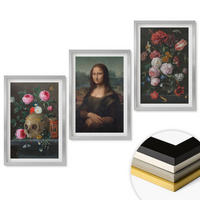 WANDBILDER 3er Set - 40x60 cm Silberner Rahmen - Blumenschädel-Porträt Mona Lisa - Silberfarben, Kunststoff (40/60cm) - ArtPrintCave