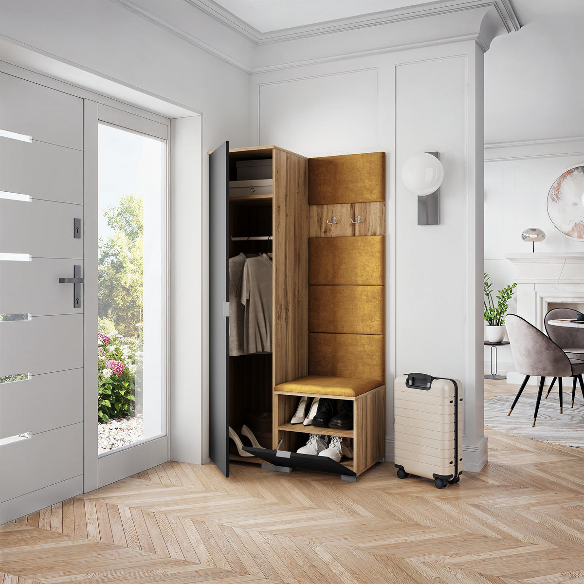 GARDEROBENSCHRANK LORI 95/181/51 cm Modern Garderobe-Set Eiche Wotan - Gelb/Eiche Wotan, Holzwerkstoff (95/181/51cm) - MASSENO