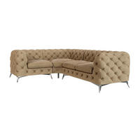 ECKSOFA Chesterfield Laura Beige Samt, Ottomane Links - Beige/Silberfarben, Holz/Textil (264/204cm) - S-Style Möbel