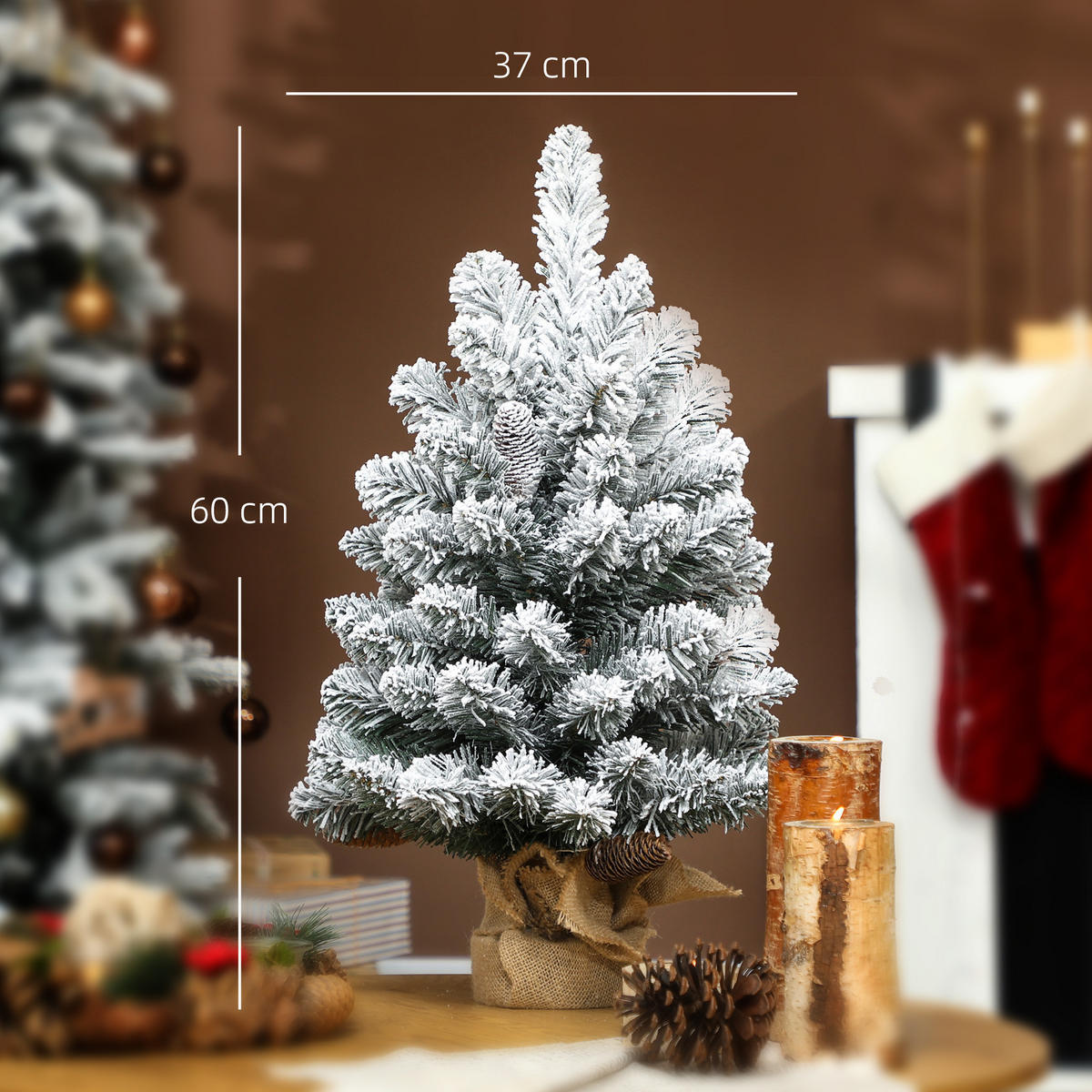 WEIHNACHTSBAUM DE-41557 Mini 60 cm, Schnee, 6 Zapfen - Weiß/Grün, Kunststoff (60cm) - ComfortXL
