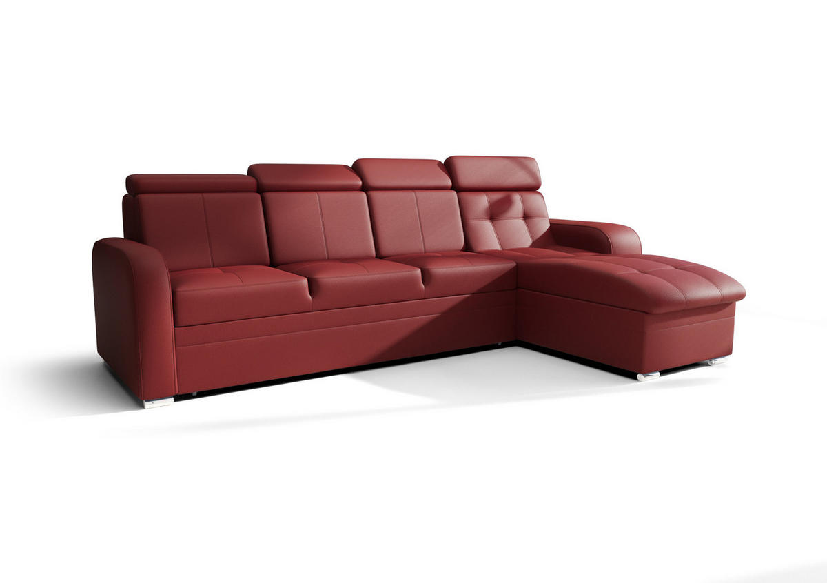 ECKSOFA KONGO RBN10, Eckcouch in L-Form mit Schlaffunktion, Farbe: Rot, Kunstleder, Ottomane Rechts - Rot, Textil (315/169cm) - O-Sofa