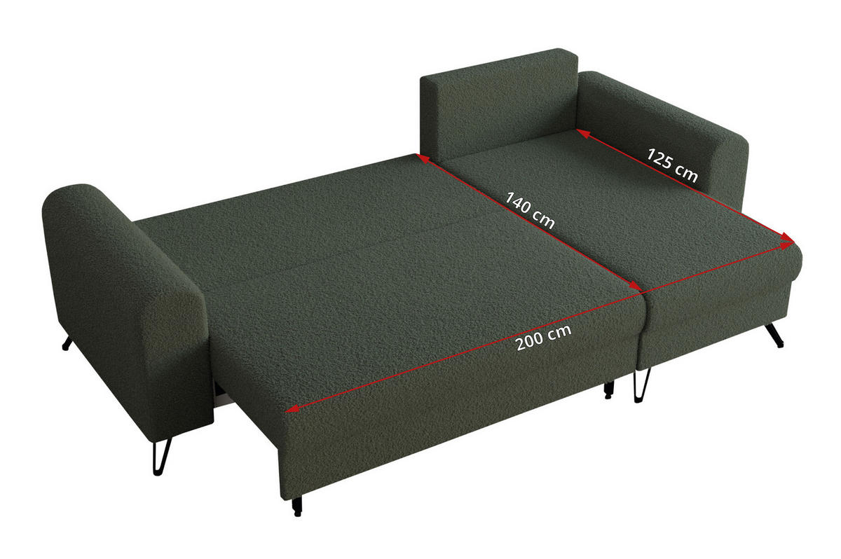 ECKSOFA Hugo Boucle Grün - Schwarz/Grün, Textil/Metall (242/140cm) - MKS