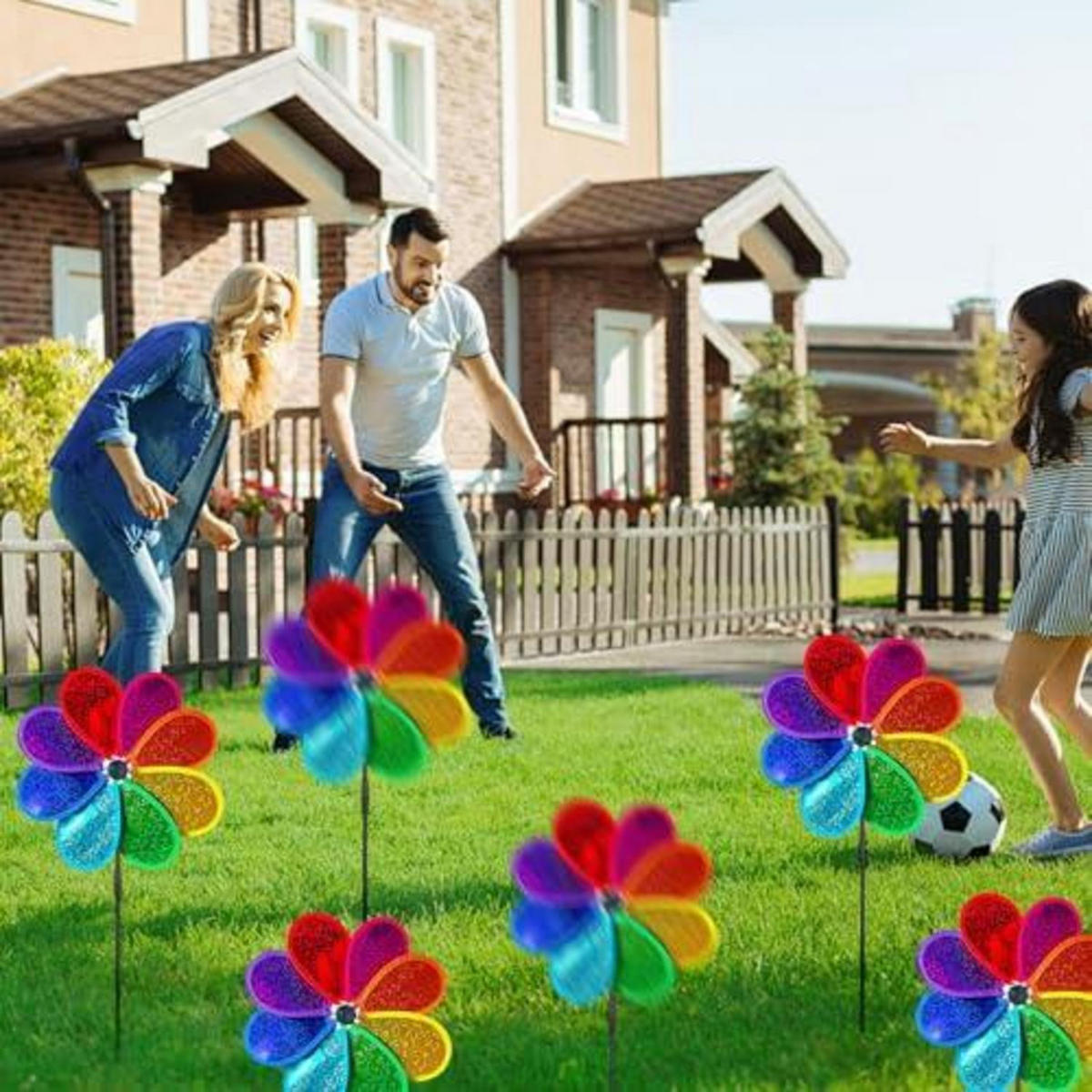 WINDRAD 4-teiliges Set 30 cm 71 cm Gesamthöhe Glitter Achtblätter Wetterfest - Multicolor, Kunststoff (71/30/71cm)