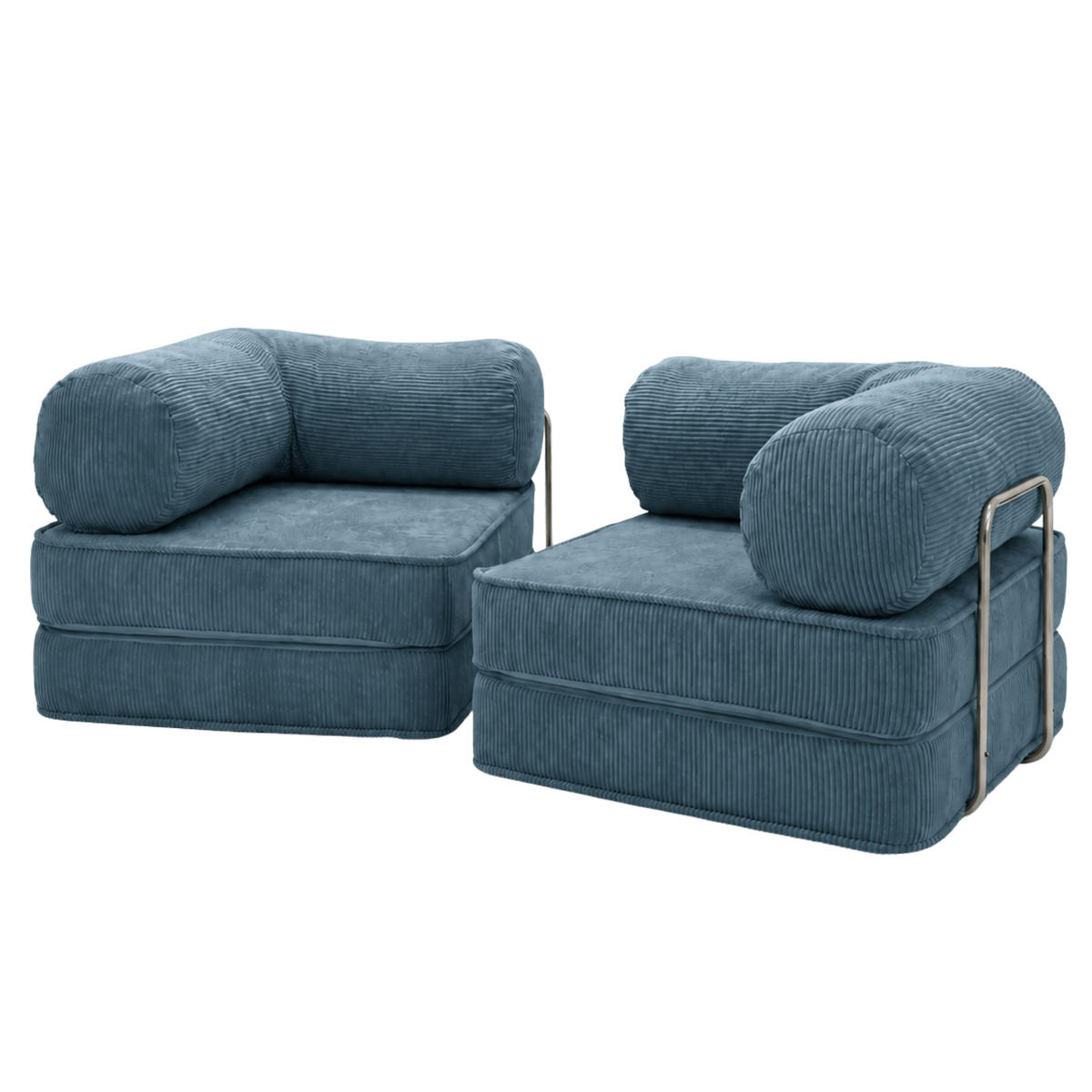 SOFA SURB Duo 100 Schlafsofa 2-Sitzer Tuerkis 200/100 cm - Türkis/Chromfarben, Textil/Metall (200/70/100cm) - SURB
