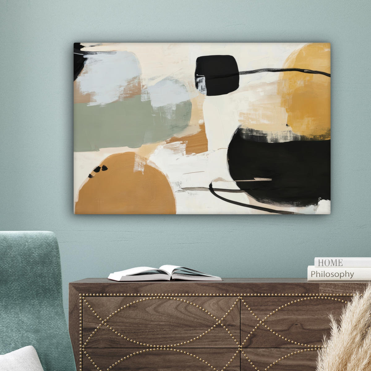 LEINWANDBILD Farbe - Abstrakt - Farben Gemälde 60x40 cm - Currygelb, Textil (60/40cm) - MuchoWow