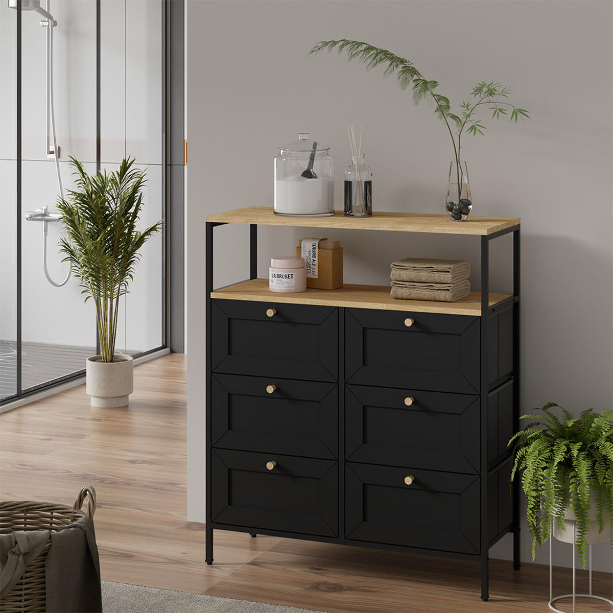 KOMMODE Belaro Schwarz 80 x 95 cm mit 6 Schubladen - Schwarz, Holzwerkstoff (80/95/30cm) - Vicco