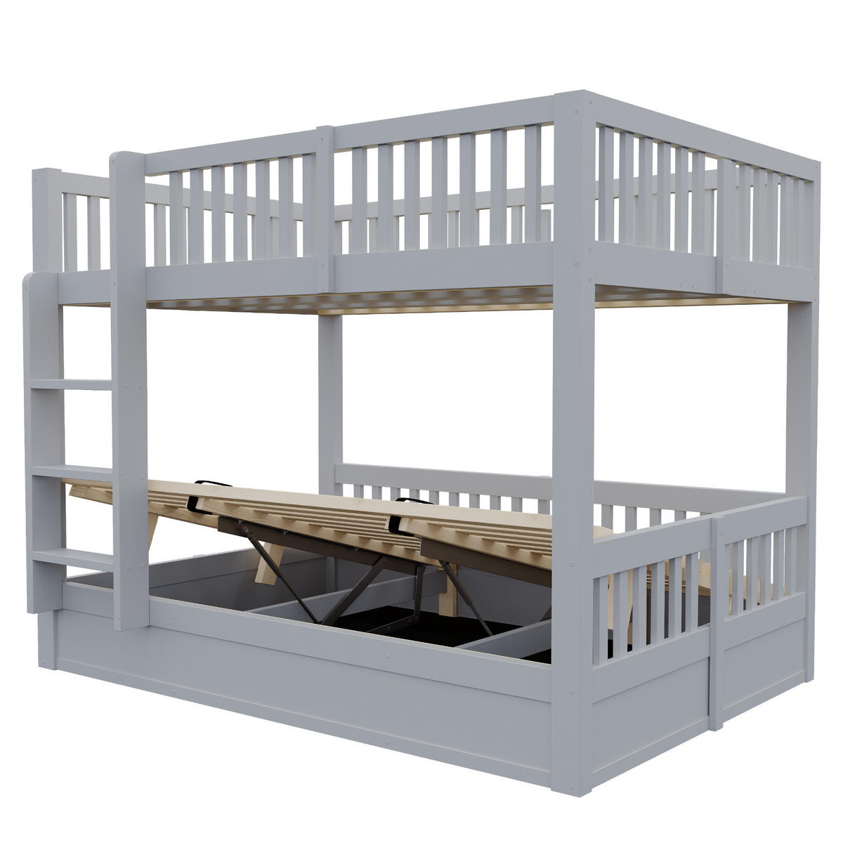 KINDER-ETAGENBETT 140*200 aus Massivholz mit Stauraum, Grau - Grau, Holz (140/200cm) - FLIEKS