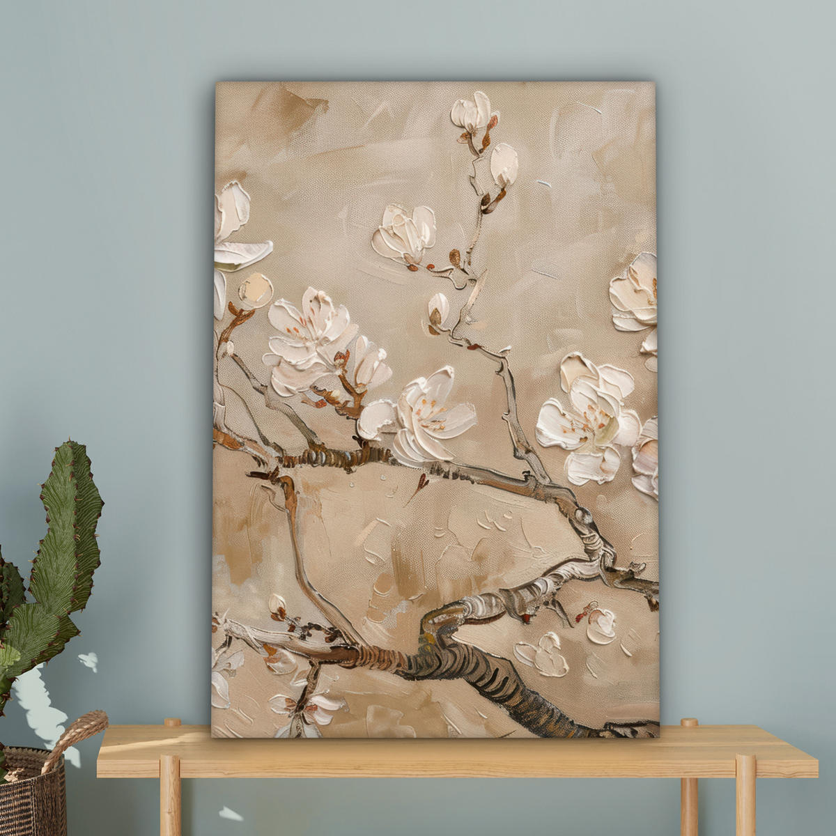 LEINWANDBILD - Blumen - Modern - Beige - Weiß - Blüte - 60x90 - Kunstdruck - Beige, Textil (60/90cm) - MuchoWow
