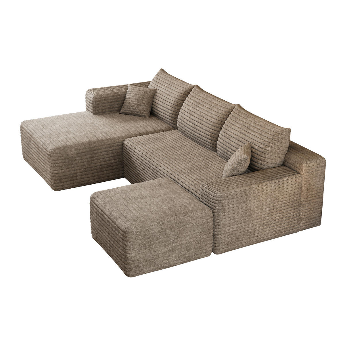 ECKSOFA 241/151/58 cm Camel aus Stoff mit Cordoptik und Chaiselongue ohne Montage - Hellgrau, Textil (151/241cm) - OKWISH