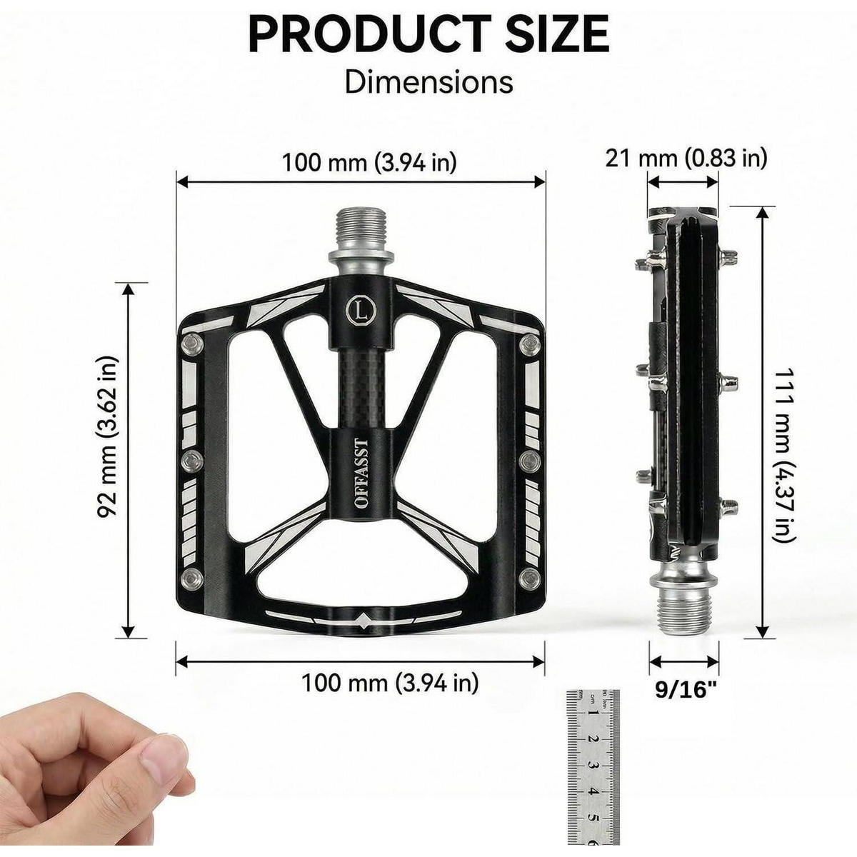 FAHRRADPEDALE Ultraleicht Carbon 283g 3-Lager CNC Aluminium 9/16" MTB Rennrad - Schwarz, Metall (10/2.1/11.1cm)