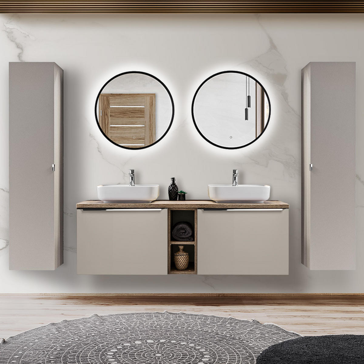 BADMÖBEL-SET 10-TLG. Puebla-56 - Beige, Holzwerkstoff (230/200/46cm) - Lomado