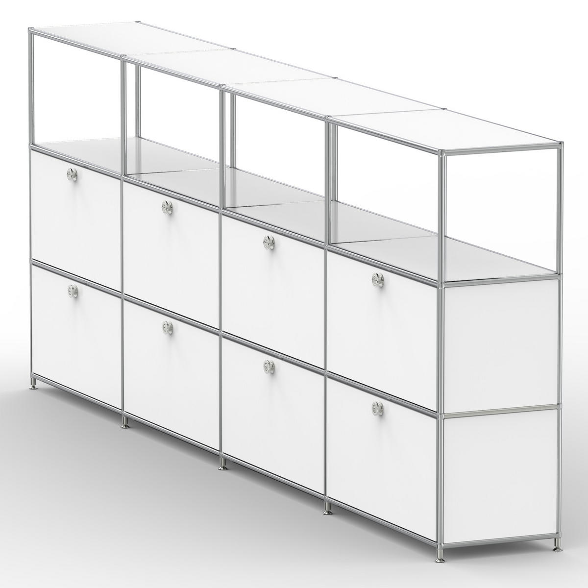 HOCHSCHRANK, 4 offene Fächer, 8 Klappen, Breite 302 cm, Signalweiß - Chromfarben/Silberfarben, Metall (40/118/302.2cm) - Versee