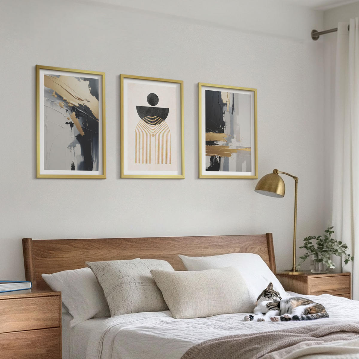 BILDER SET 3er Set - 40x60 cm Goldrahmen - Abstrakte Geometrie Eleganz - Goldfarben, Kunststoff (40/60cm) - TULUP