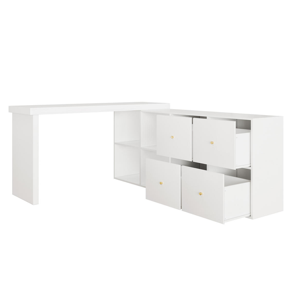 ECKSCHREIBTISCH Weiß 120/48/78 cm 360° schwenkbar mit 4 Schubladen - Weiß, Holzwerkstoff (140/120/78cm) - PANGIVO